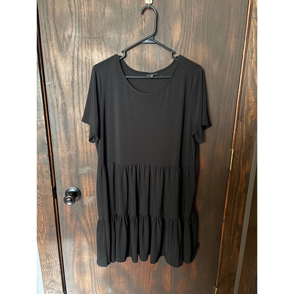Nicole Miller NY Womens 1X Black Tiered Babydoll Dress Short Sleeve Scoop Neck